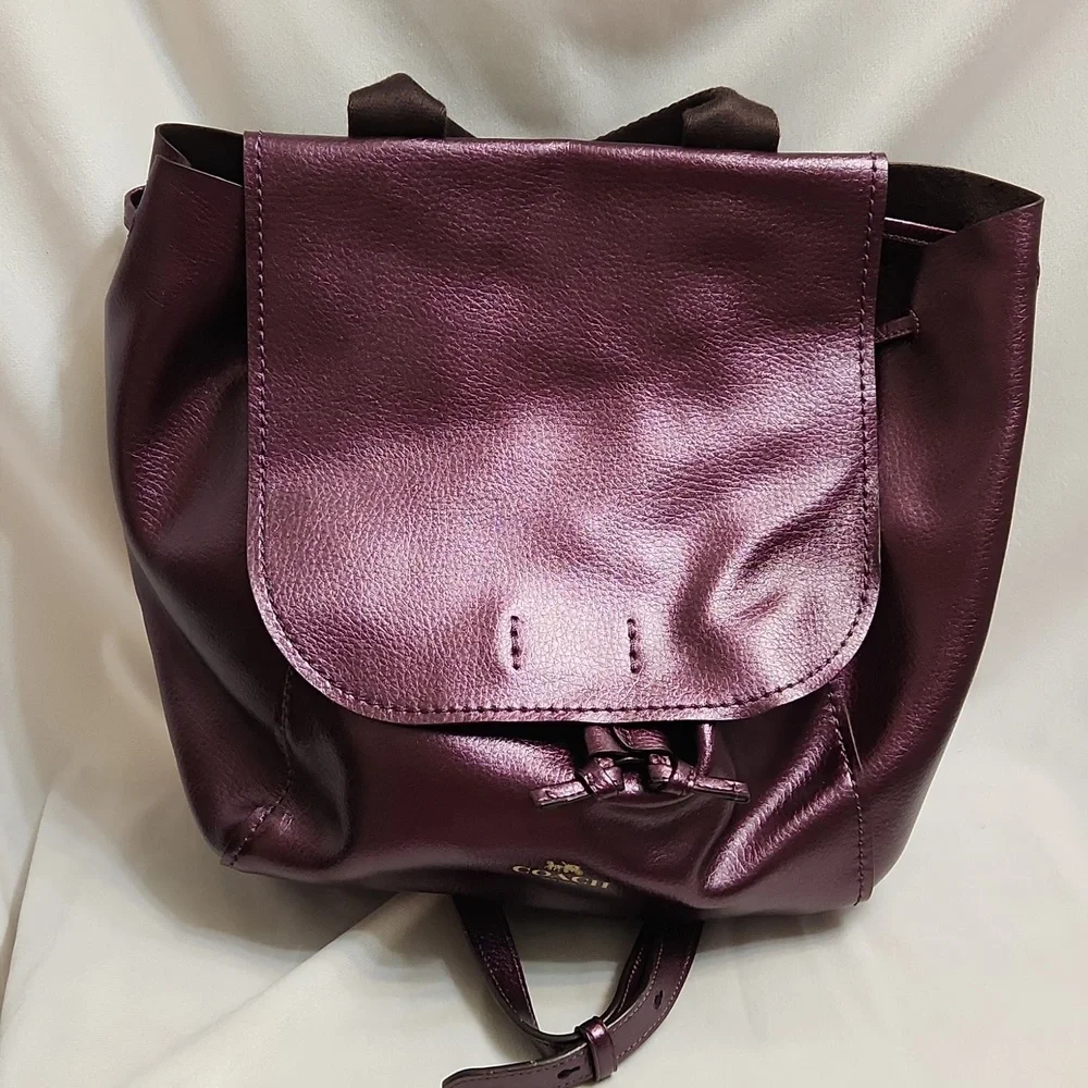 Coach Derby Purple Metallic Leather Backpack - Picture 16 of 16